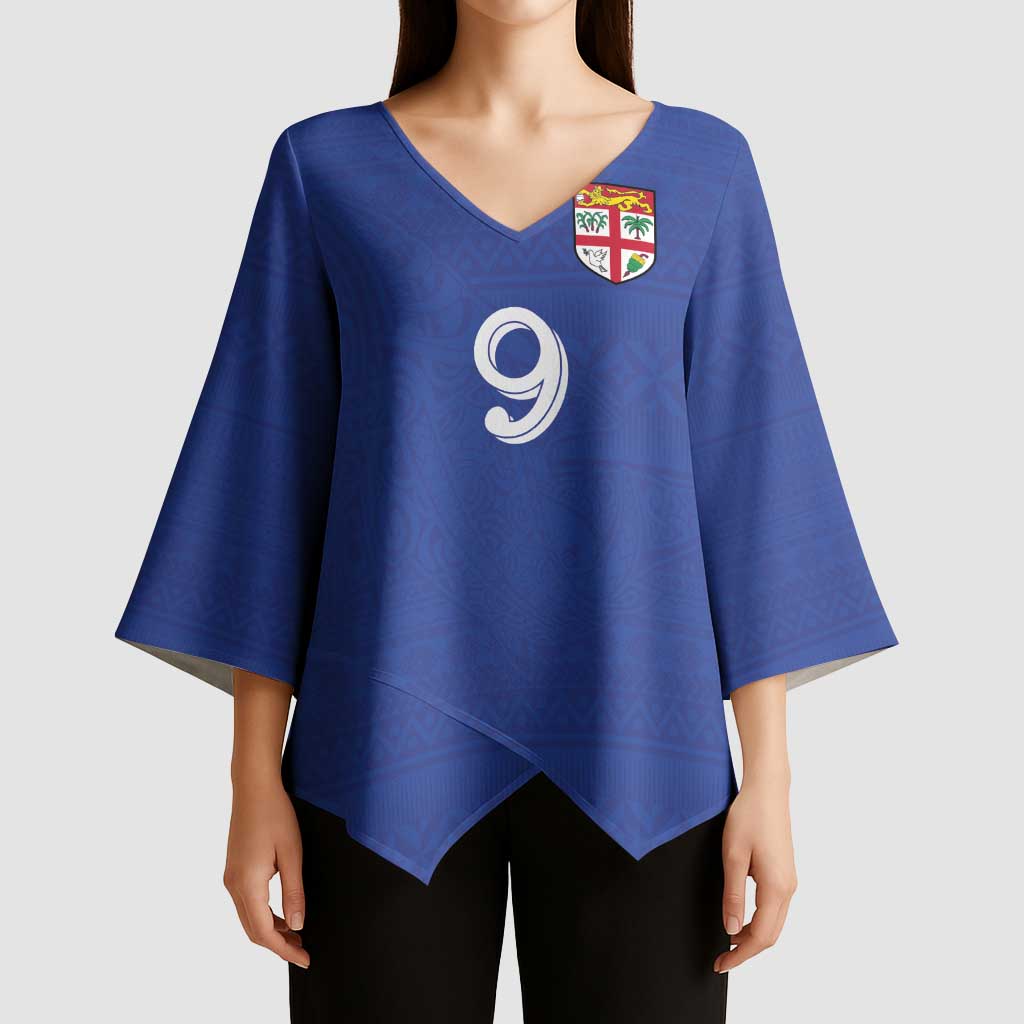 Custom Fijian Football Kimono Sleeve Blouse Tapa Pattern and Shark Tribal