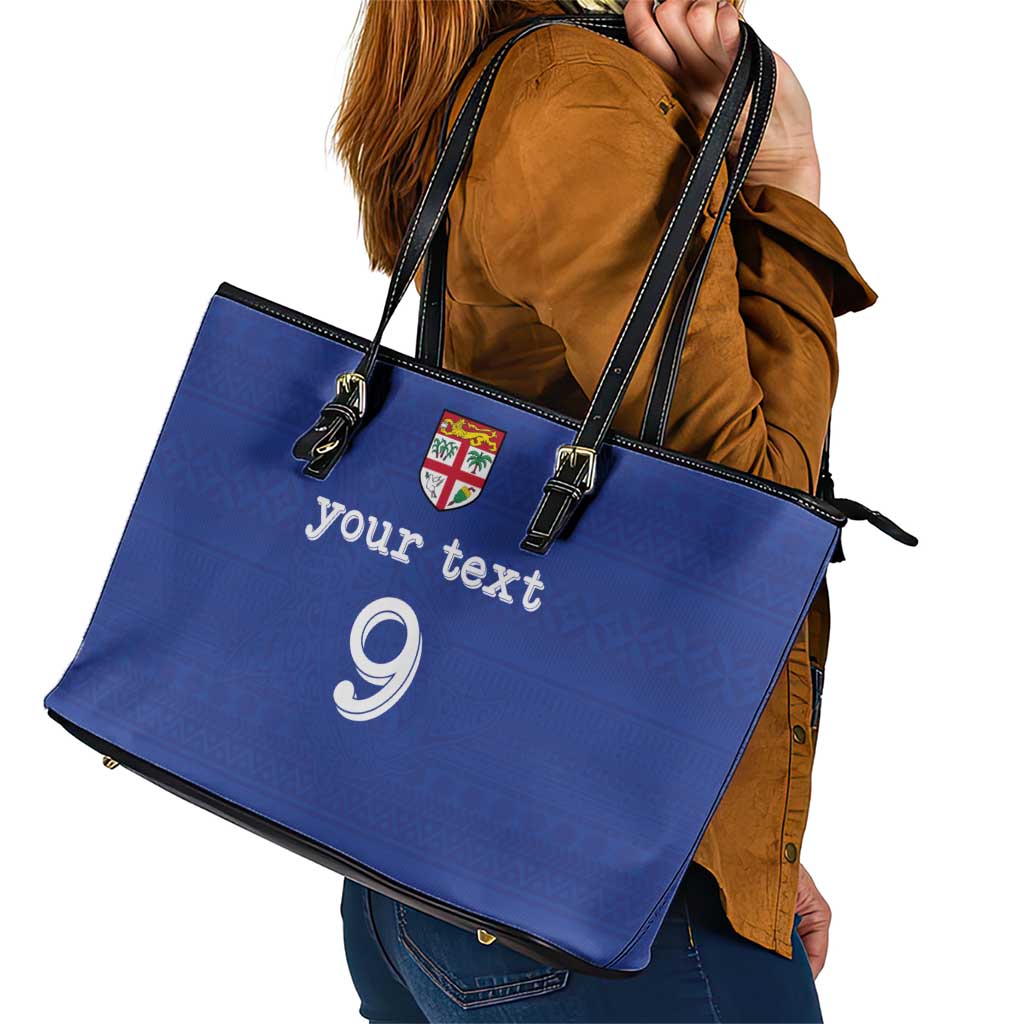 Custom Fijian Football Leather Tote Bag Tapa Pattern and Shark Tribal