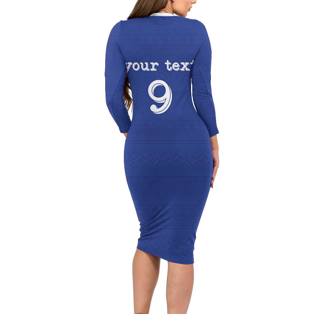 Custom Fijian Football Long Sleeve Bodycon Dress Tapa Pattern and Shark Tribal