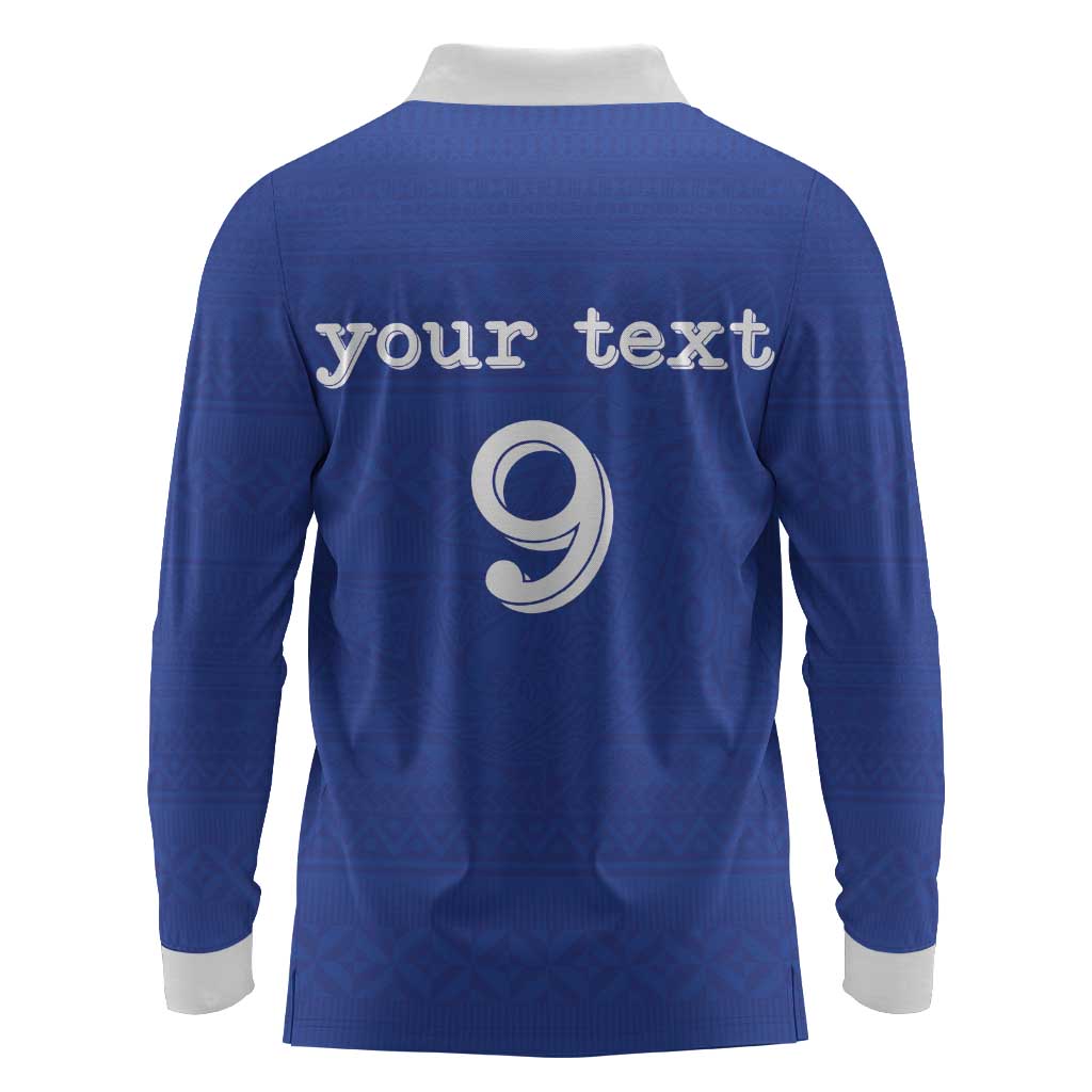 Custom Fijian Football Long Sleeve Polo Shirt Tapa Pattern and Shark Tribal