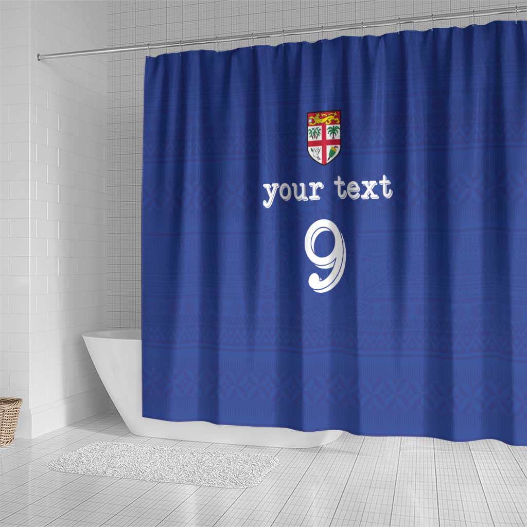 Custom Fijian Football Shower Curtain Tapa Pattern and Shark Tribal