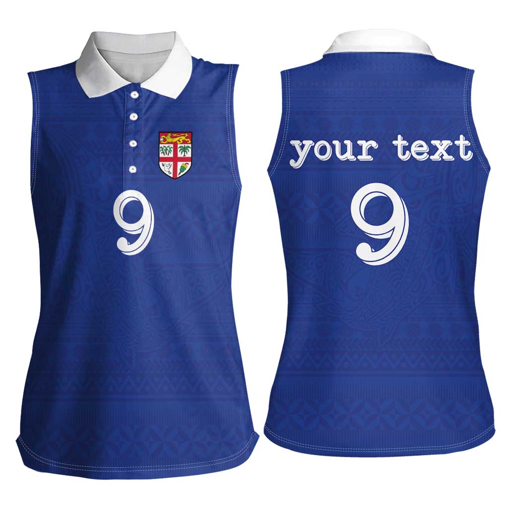 Custom Fijian Football Women Sleeveless Polo Shirt Tapa Pattern and Shark Tribal
