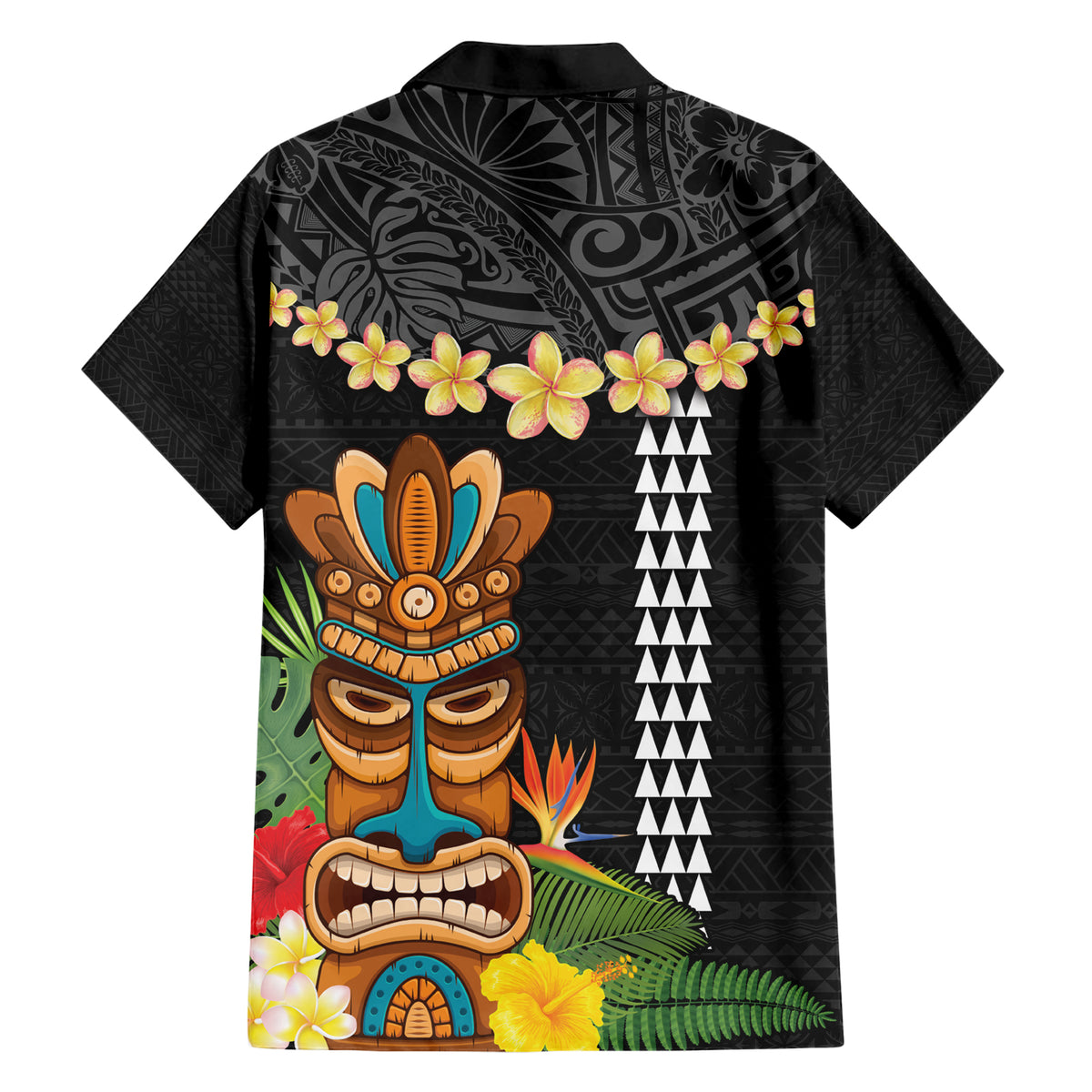Hawaii Plumeria Lei Hawaiian Shirt Tiki and Kakau Pattern Black Color