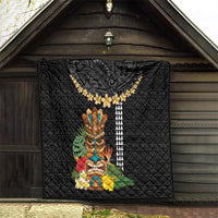 Hawaii Plumeria Lei Quilt Tiki and Kakau Pattern Black Color