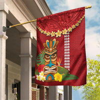 Hawaii Plumeria Lei Garden Flag Tiki and Kakau Pattern Red Color LT03 House Flag Red - Polynesian Pride