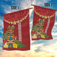Hawaii Plumeria Lei Garden Flag Tiki and Kakau Pattern Red Color LT03 - Polynesian Pride