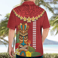 Hawaii Plumeria Lei Hawaiian Shirt Tiki and Kakau Pattern Red Color