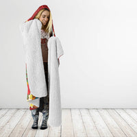 Hawaii Plumeria Lei Hooded Blanket Tiki and Kakau Pattern Red Color