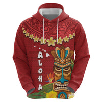 Hawaii Plumeria Lei Hoodie Tiki and Kakau Pattern Red Color