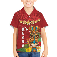 Hawaii Plumeria Lei Kid Hawaiian Shirt Tiki and Kakau Pattern Red Color LT03 Kid Red - Polynesian Pride