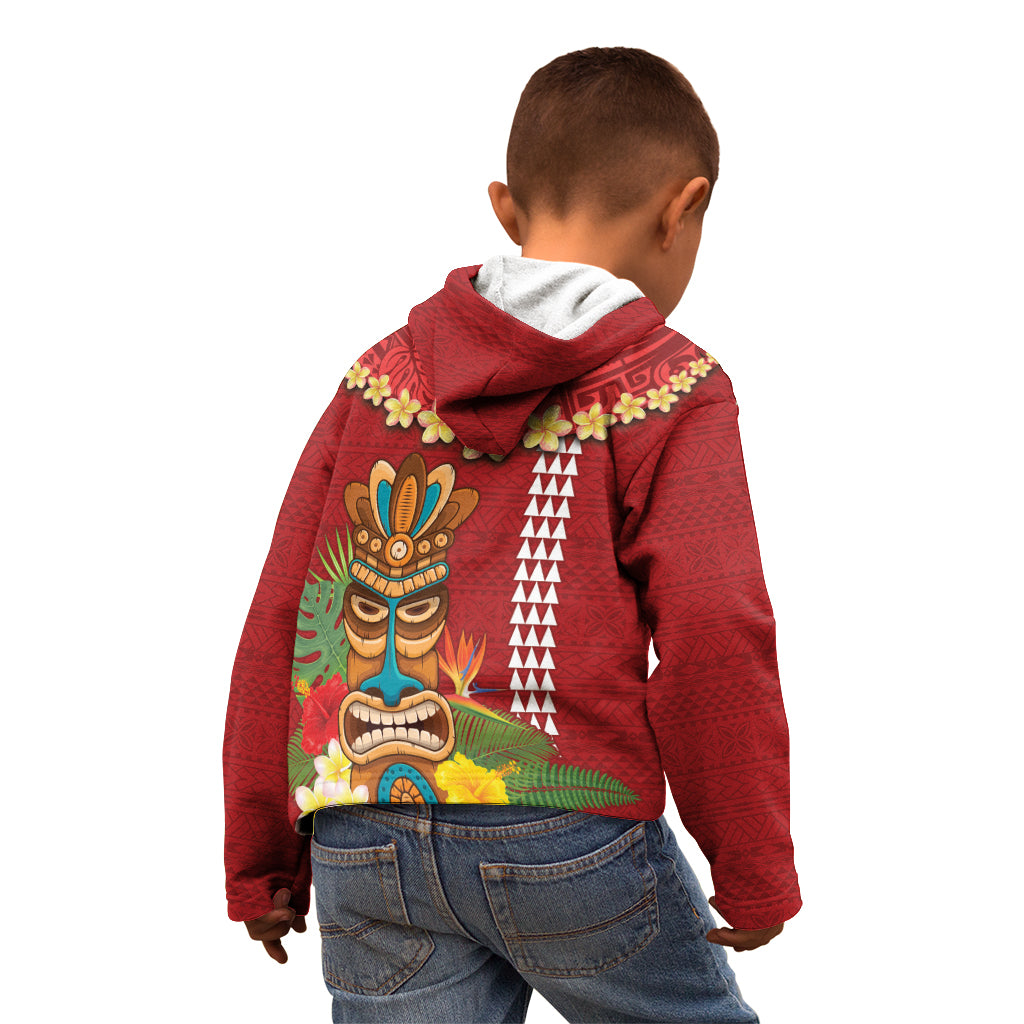 Hawaii Plumeria Lei Kid Hoodie Tiki and Kakau Pattern Red Color