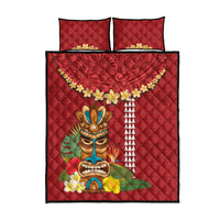 Hawaii Plumeria Lei Quilt Bed Set Tiki and Kakau Pattern Red Color