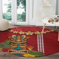 Hawaii Plumeria Lei Round Carpet Tiki and Kakau Pattern Red Color LT03 - Polynesian Pride