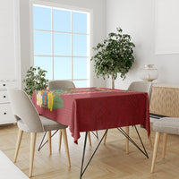 Hawaii Plumeria Lei Tablecloth Tiki and Kakau Pattern Red Color