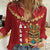 Hawaii Plumeria Lei Women Casual Shirt Tiki and Kakau Pattern Red Color