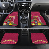 Hawaii Plumeria Lei Car Mats Tiki and Kakau Pattern Pink Color LT03 Set 4pcs Pink - Polynesian Pride