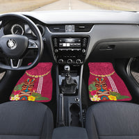 Hawaii Plumeria Lei Car Mats Tiki and Kakau Pattern Pink Color LT03 Set 2pcs - Front Pink - Polynesian Pride
