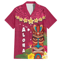 Hawaii Plumeria Lei Family Matching Long Sleeve Bodycon Dress and Hawaiian Shirt Tiki and Kakau Pattern Pink Color