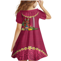 Hawaii Plumeria Lei Family Matching Mermaid Dress and Hawaiian Shirt Tiki and Kakau Pattern Pink Color