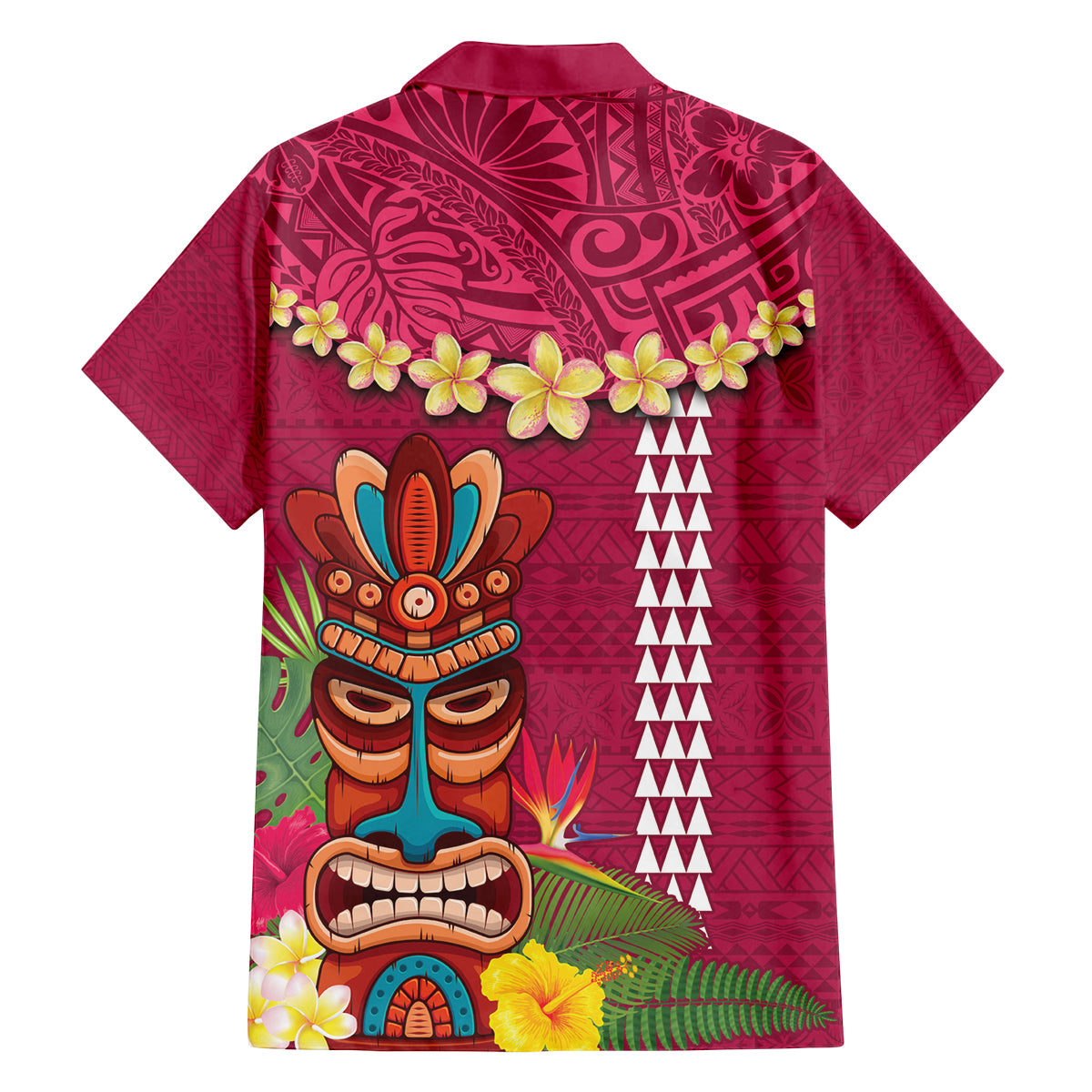 Hawaii Plumeria Lei Family Matching Tank Maxi Dress and Hawaiian Shirt Tiki and Kakau Pattern Pink Color