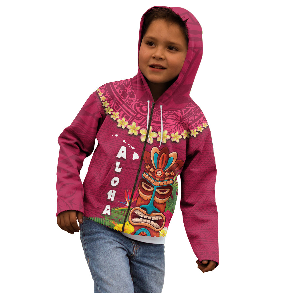 Hawaii Plumeria Lei Kid Hoodie Tiki and Kakau Pattern Pink Color