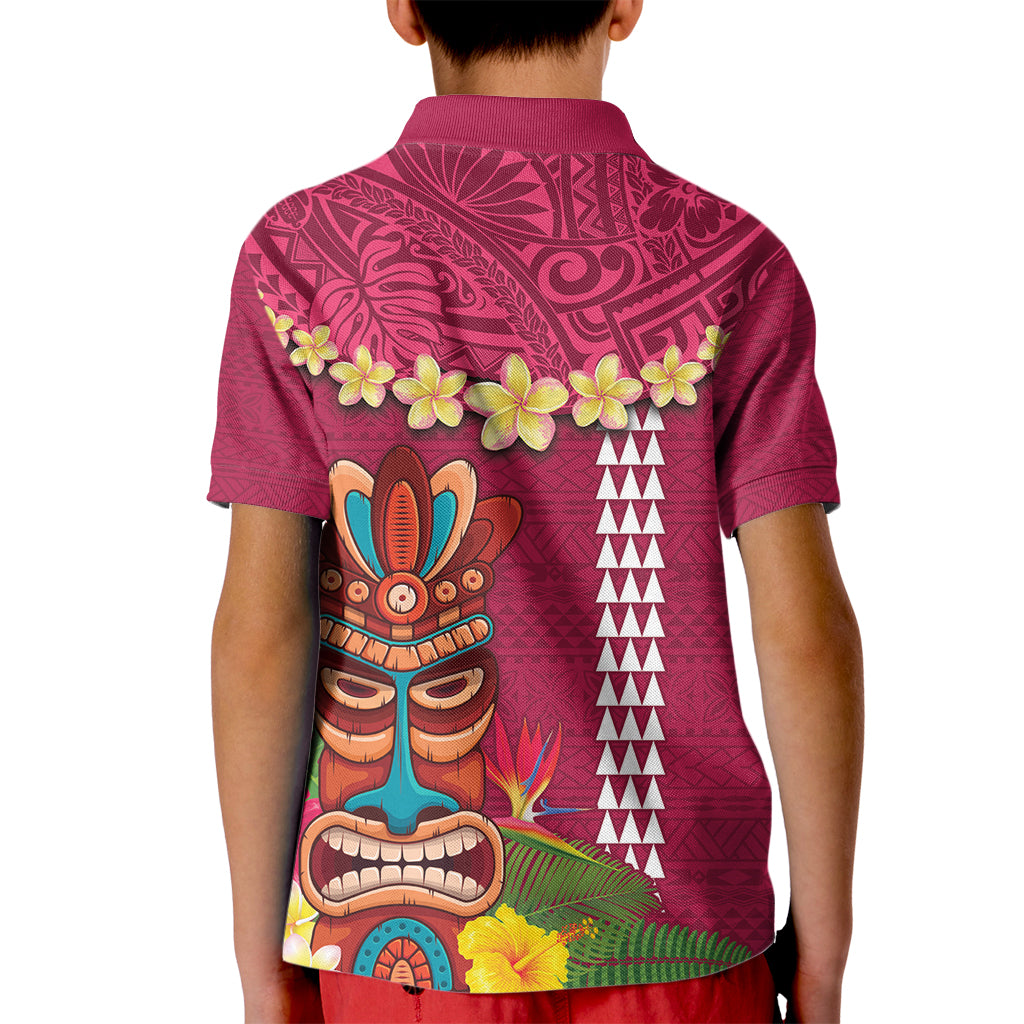 Hawaii Plumeria Lei Kid Polo Shirt Tiki and Kakau Pattern Pink Color