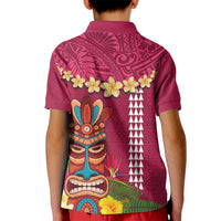 Hawaii Plumeria Lei Kid Polo Shirt Tiki and Kakau Pattern Pink Color