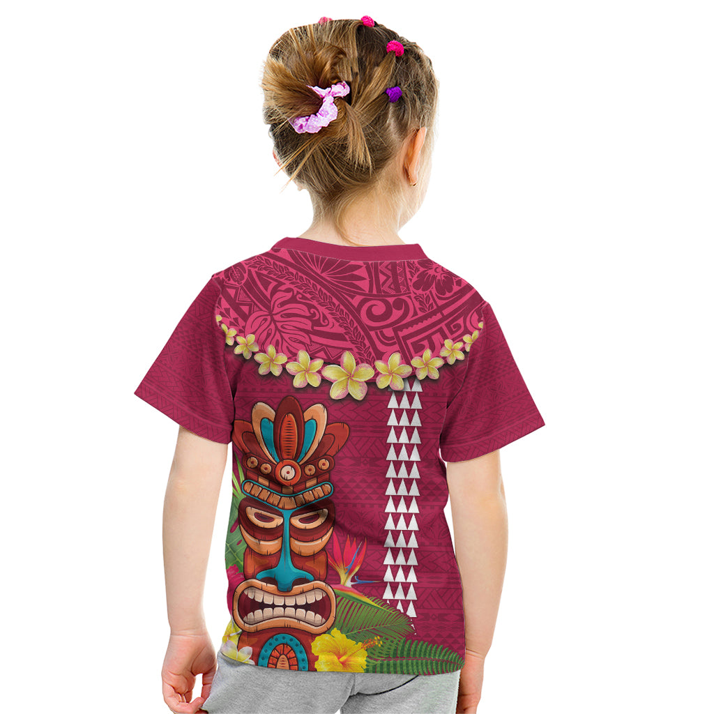 Hawaii Plumeria Lei Kid T Shirt Tiki and Kakau Pattern Pink Color