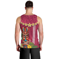 Hawaii Plumeria Lei Men Tank Top Tiki and Kakau Pattern Pink Color