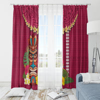 Hawaii Plumeria Lei Window Curtain Tiki and Kakau Pattern Pink Color
