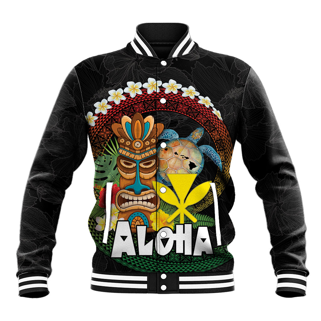 Aloha Hawaii Baseball Jacket Kanaka Maoli with Polynesian Spiral Plumeria