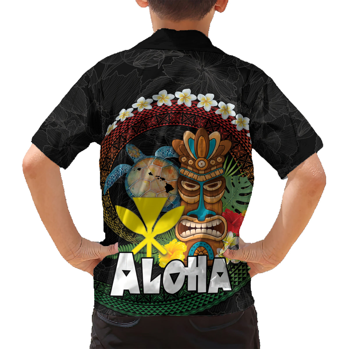 Aloha Hawaii Hawaiian Shirt Kanaka Maoli with Polynesian Spiral Plumeria