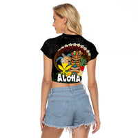 Aloha Hawaii Raglan Cropped T Shirt Kanaka Maoli with Polynesian Spiral Plumeria