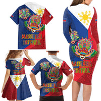 Philippines MassKara Family Matching Long Sleeve Bodycon Dress and Hawaiian Shirt Filipino Carnival Mask and Polynesian Pattern LT03 - Polynesian Pride