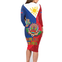 Philippines MassKara Family Matching Long Sleeve Bodycon Dress and Hawaiian Shirt Filipino Carnival Mask and Polynesian Pattern LT03 - Polynesian Pride