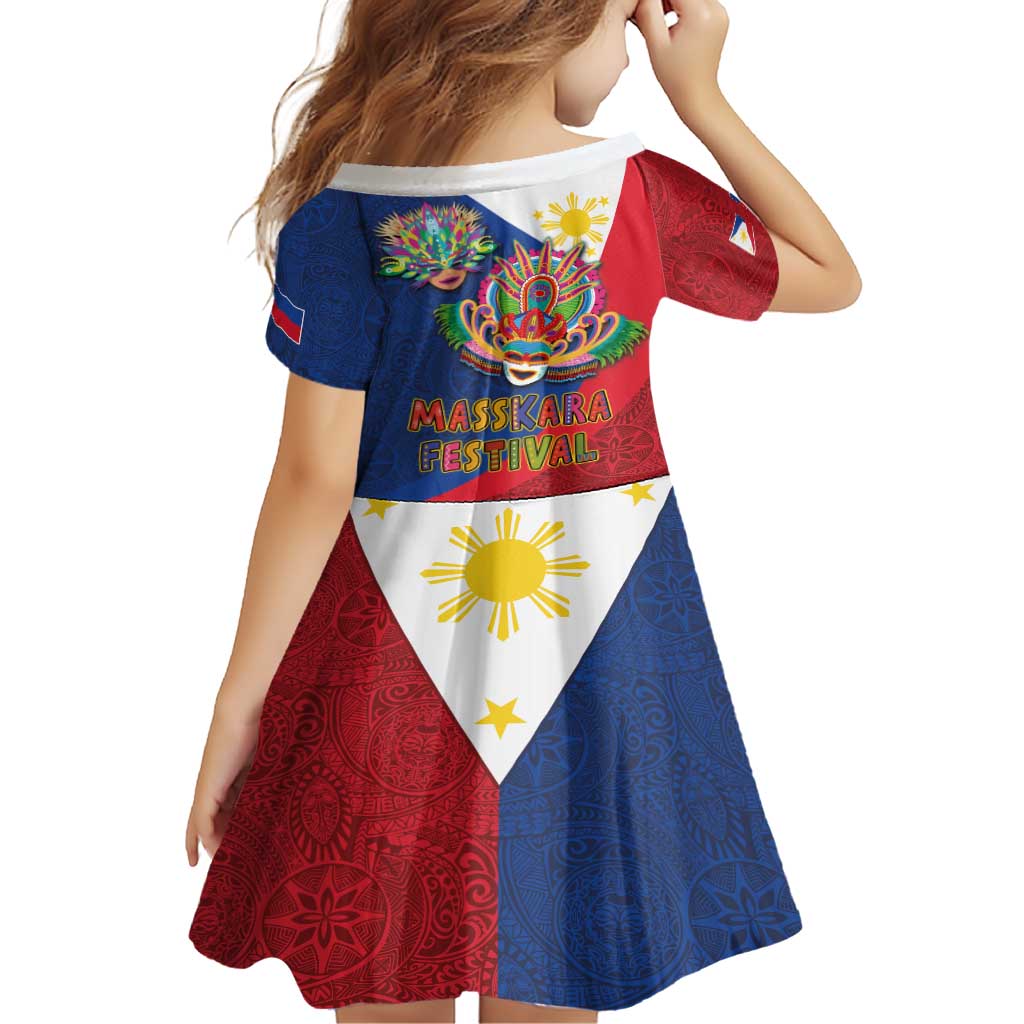 Philippines MassKara Family Matching Short Sleeve Bodycon Dress and Hawaiian Shirt Filipino Carnival Mask and Polynesian Pattern