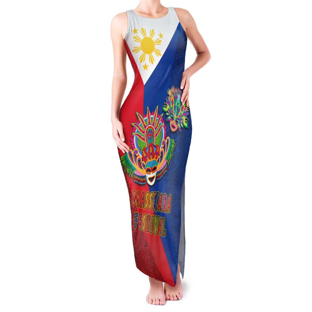 Philippines MassKara Family Matching Tank Maxi Dress and Hawaiian Shirt Filipino Carnival Mask and Polynesian Pattern