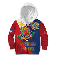 Philippines MassKara Kid Hoodie Filipino Carnival Mask and Polynesian Pattern LT03 Zip Hoodie Blue - Polynesian Pride