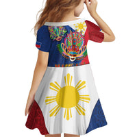 Philippines MassKara Kid Short Sleeve Dress Filipino Carnival Mask and Polynesian Pattern