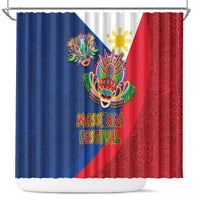 Philippines MassKara Shower Curtain Filipino Carnival Mask and Polynesian Pattern