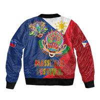 Philippines MassKara Sleeve Zip Bomber Jacket Filipino Carnival Mask and Polynesian Pattern