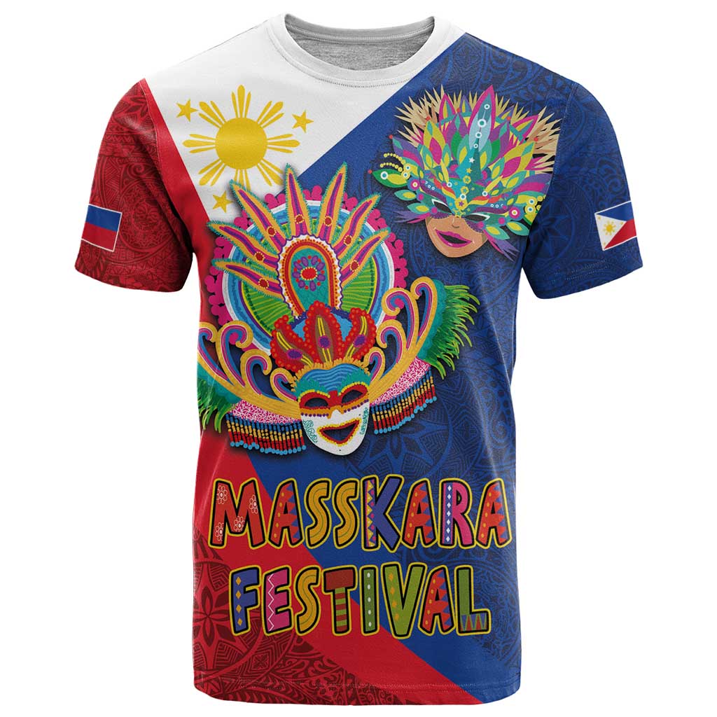 Philippines MassKara T Shirt Filipino Carnival Mask and Polynesian Pattern LT03 Blue - Polynesian Pride