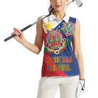 Philippines MassKara Women Sleeveless Polo Shirt Filipino Carnival Mask and Polynesian Pattern LT03 - Polynesian Pride