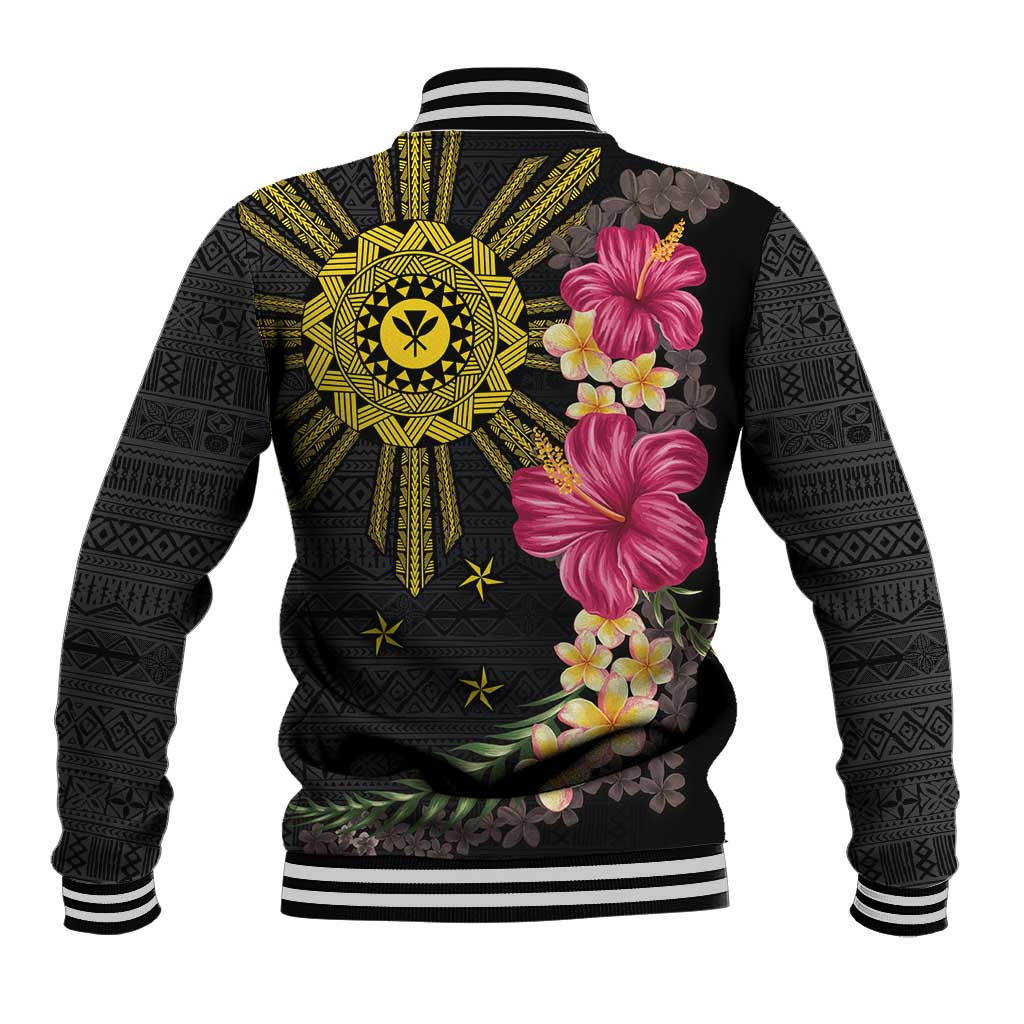 Hawaii and Philippines Together Baseball Jacket Hibiscus Flower and Sun Badge Polynesian Pattern Coloful LT03 - Polynesian Pride