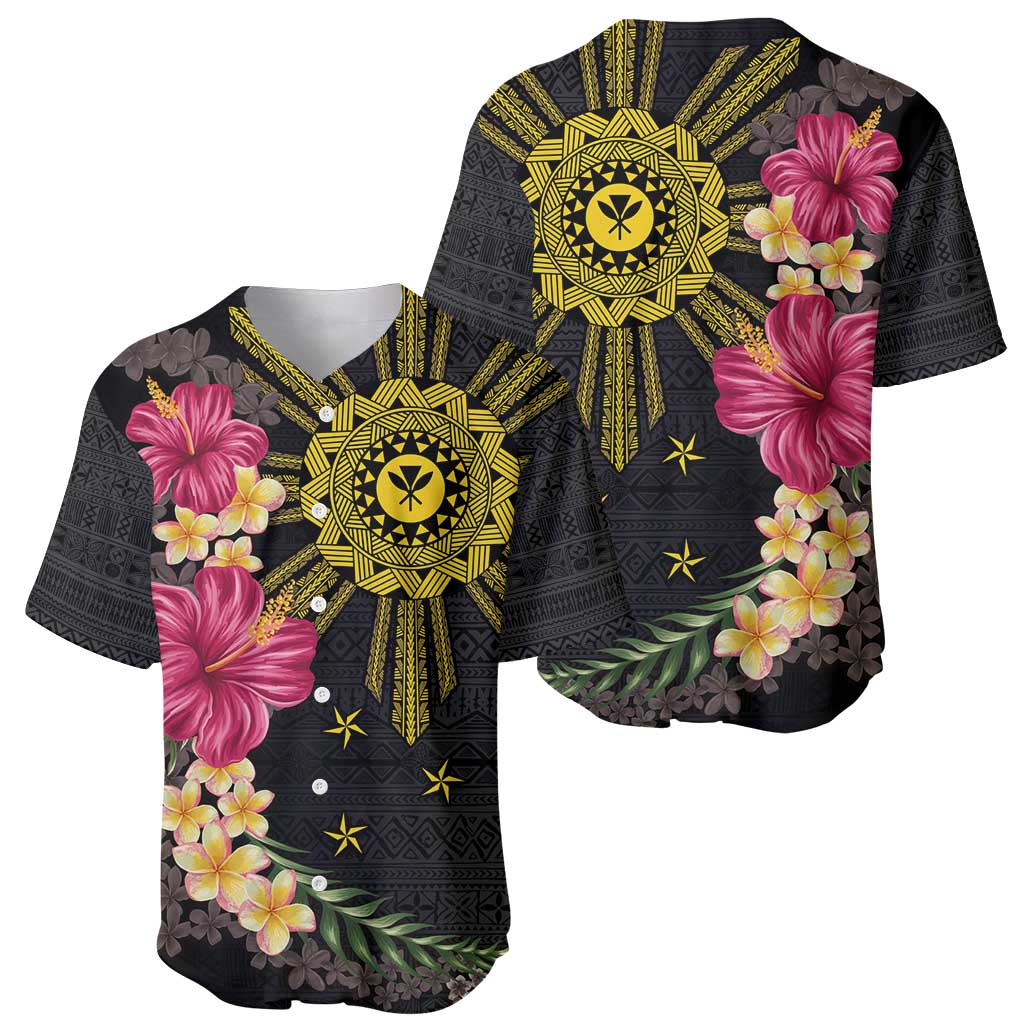 Hawaii and Philippines Together Baseball Jersey Hibiscus Flower and Sun Badge Polynesian Pattern Coloful LT03 - Polynesian Pride