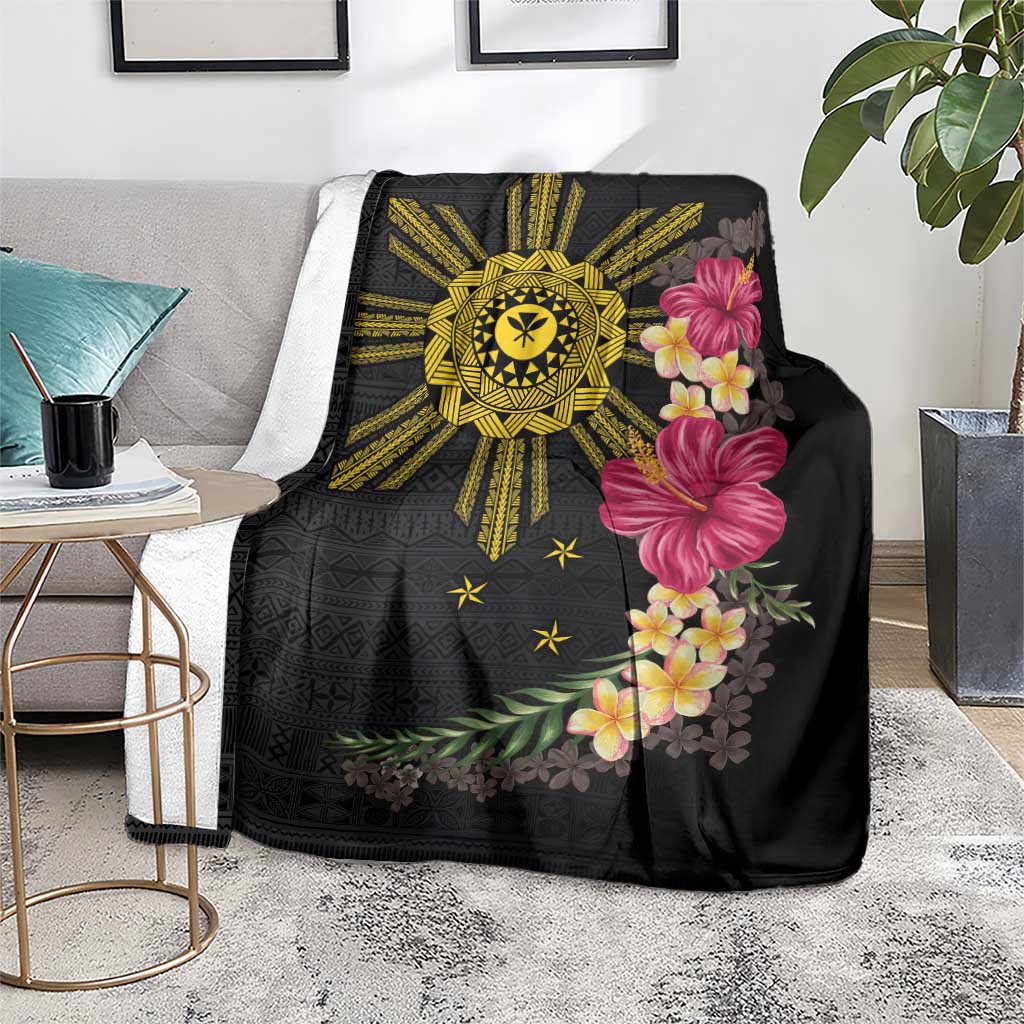 Hawaii and Philippines Together Blanket Hibiscus Flower and Sun Badge Polynesian Pattern Coloful