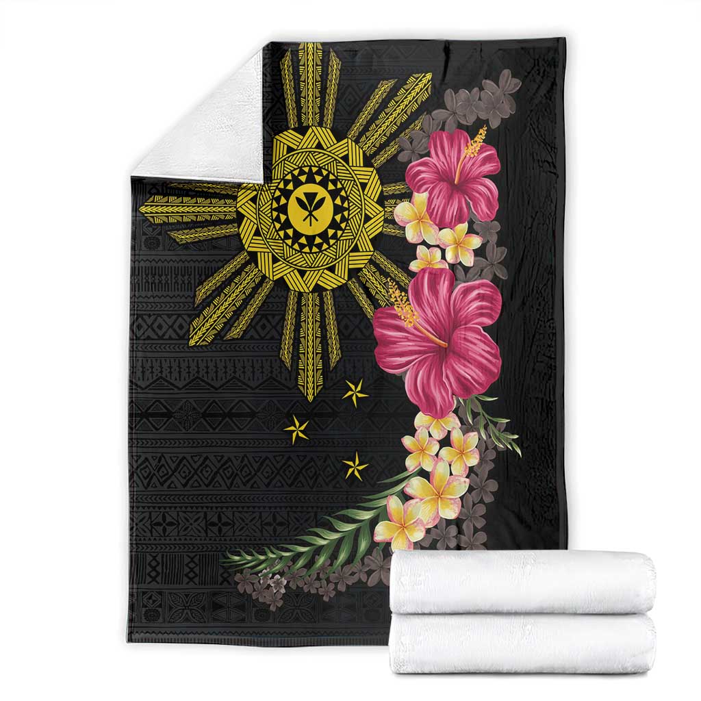 Hawaii and Philippines Together Blanket Hibiscus Flower and Sun Badge Polynesian Pattern Coloful