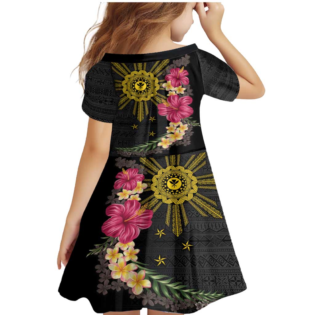 Hawaii and Philippines Together Family Matching Mermaid Dress and Hawaiian Shirt Hibiscus Flower and Sun Badge Polynesian Pattern Coloful