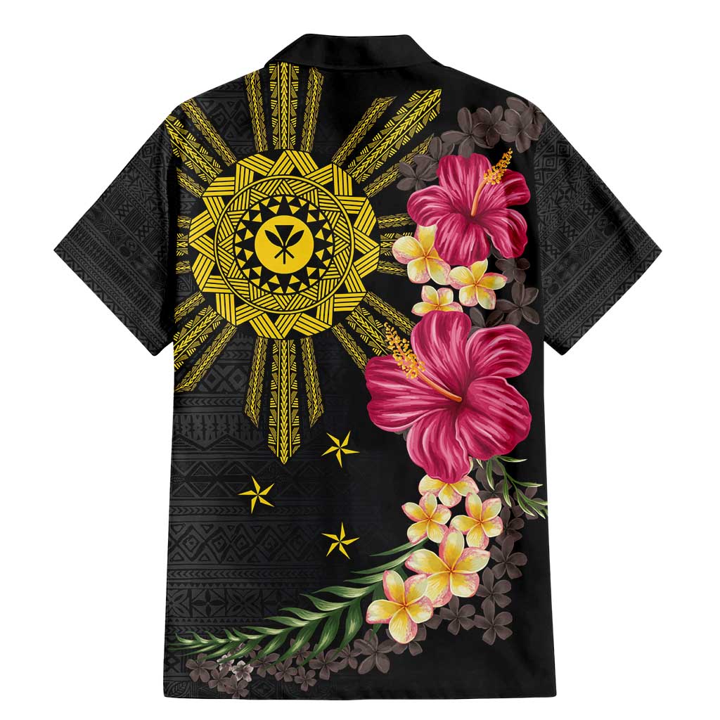 Hawaii and Philippines Together Family Matching Mermaid Dress and Hawaiian Shirt Hibiscus Flower and Sun Badge Polynesian Pattern Coloful