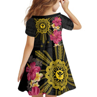 Hawaii and Philippines Together Family Matching Off Shoulder Short Dress and Hawaiian Shirt Hibiscus Flower and Sun Badge Polynesian Pattern Coloful